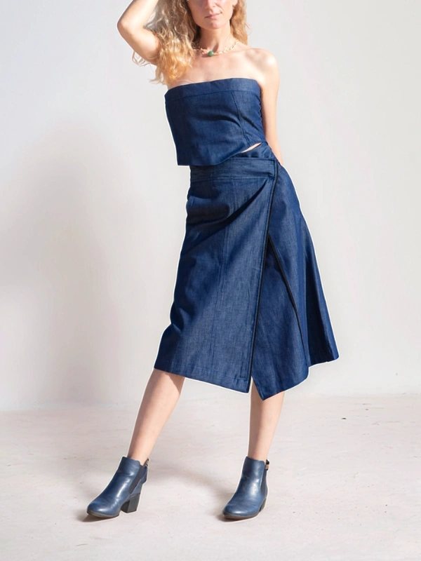 Ensemble Gilet Et Jupe En Jean Pour Fille - Taille 28 - Bleu - Marque Meghna - Très Bon état